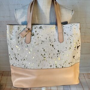 🆕 Jane Marie Rosie Tote 100% Leather Gold Accents Cow Hide Blush Pink Purse Bag